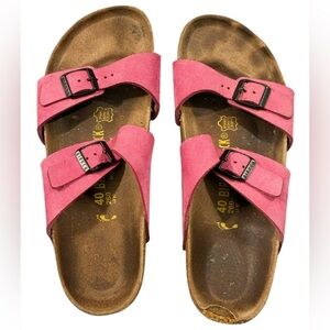 Birkenstock Arizona Pink Suede Sandals US L9/M7 EU 40 Cork Footbed